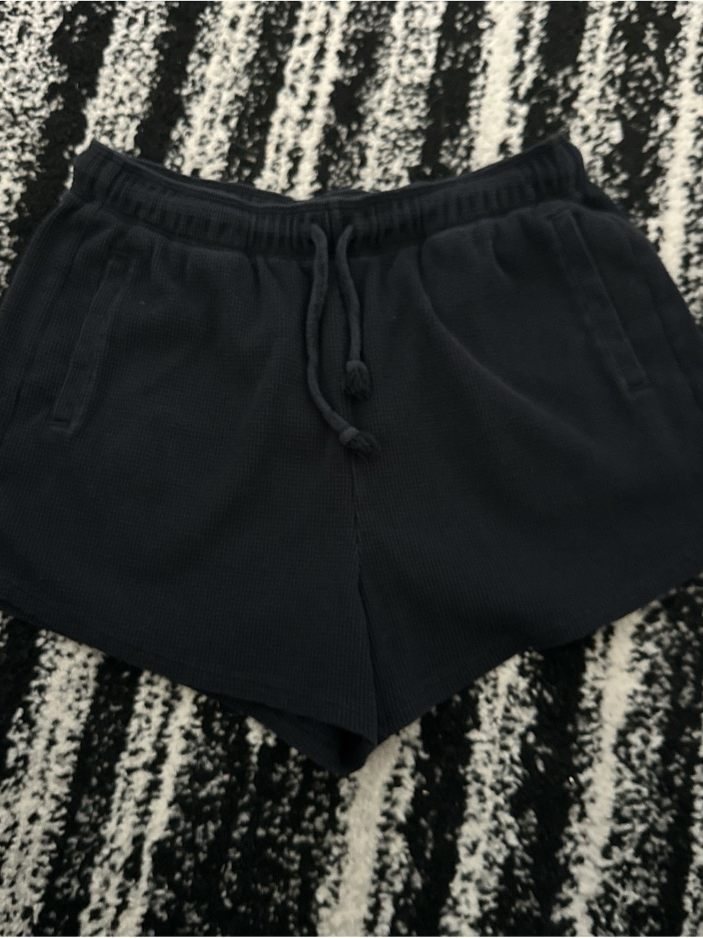 Women's Black Waffle Drawstring Shorts